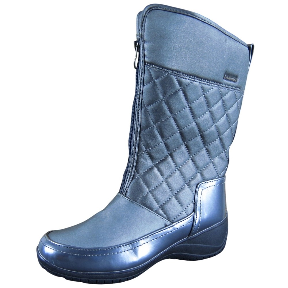 Khombu Women 7 Gray Quilted‎ Synthetic Waterproof Winter Snow Boots Zip Up Warm